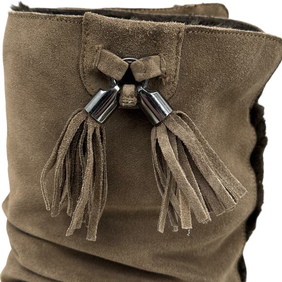 Stuart Weitzman Hidden Wedge Boot SZ 11.5 N Women's Brown Fur Lined Suede Rugged - Picture 5 of 13